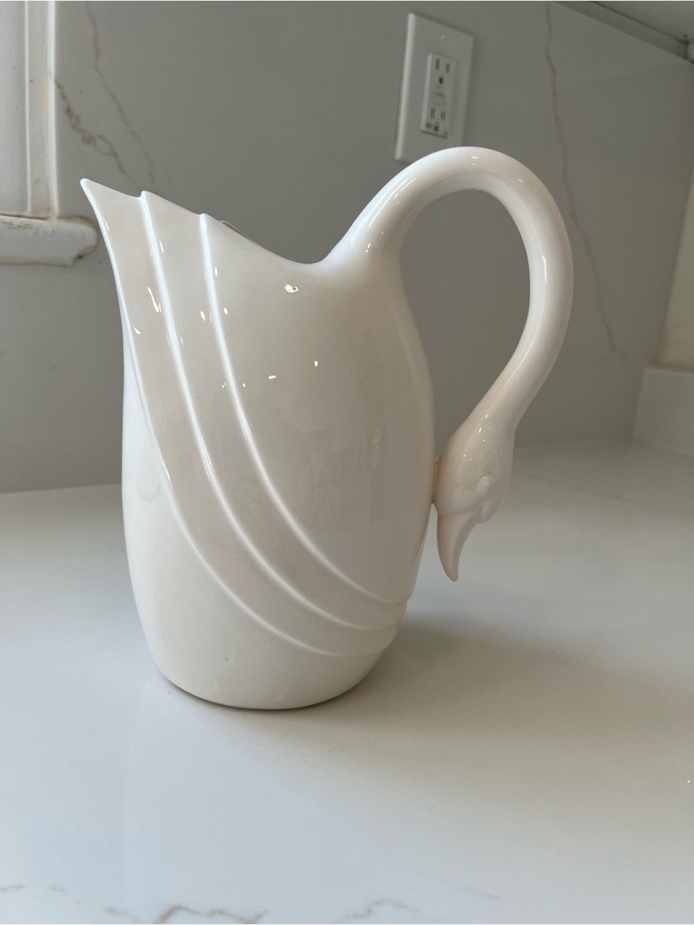 Vintage Fitz and Floyd White Swan Ceramic Pitcher